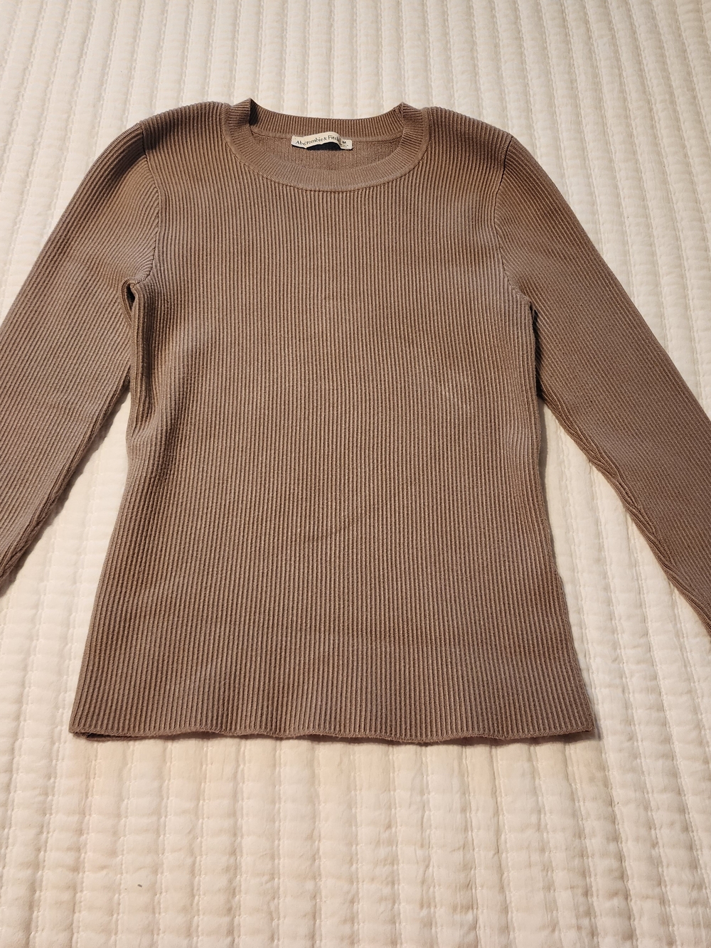 Abercrombie & Fitch Taupe Ribbed Crewneck Sweater